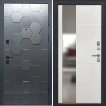 Купить двери недорого межкомнатные и входные по низким ценам в Сарапуле Ижевск Фейерверк красокДверь мет 9см Серебро Зеркало Эмалит белый ФЛЗ-13 860мм Левая