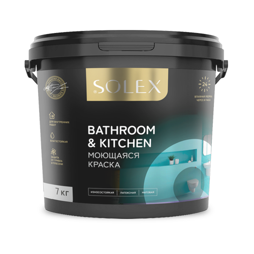 ВД краска SOLEX моющаяся BATHROOM KITCHEN 3кг ведро (уп4)